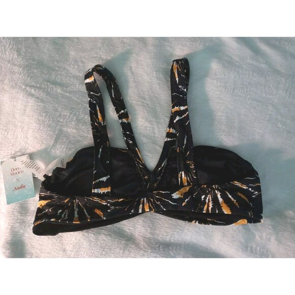 Andie x Demi Moore Monaco Swim Top Black White Gold Floral Size L NWT - Picture 5 of 6